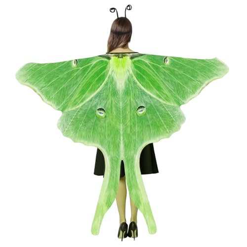 Wedhapy Mottenkostüm, Chiffon-Halloween-Schmetterlingskostüm für Erwachsene, Mottenumhang, Schal mit Stirnband für Halloween-Partys, 180 x 145 cm von Wedhapy