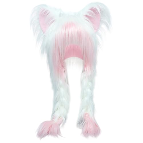 Wedhapy Pelziger Kopfhut süßer pelziger Katzenohrhut mit Zöpfen für Halloween Cosplay Kostüm Party Head Accessoires Stil 1 von Wedhapy