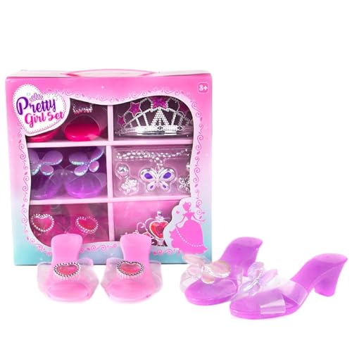 Wedhapy Prinzessinnen-Ankleideschuhset modisches Prinzessinnen-Ankleidezubehör bestehend aus Kronen Halsketten und Ohrringen süße Kleinkinder-High-Heels Rollenspiel-Kollektion Wedhapy Prinzessinnen-Ankleideschuhset modisches Prinzessinnen-Ankleidezubehör bestehend aus Kronen Halsketten und Ohrringen süße Kleinkinder-High-Heels Rollenspiel-Kollektion von Wedhapy