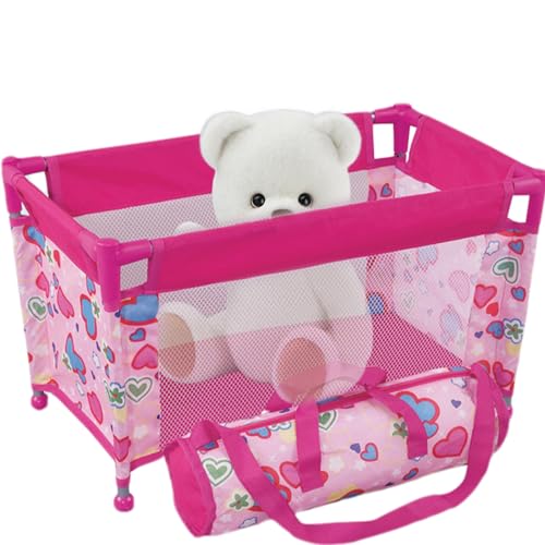 Wedhapy Puppenbett für 18-Zoll-Puppen faltbares Puppenbett aus Netzstoff Laufstall für Puppen mit Herzmuster tragbares Puppenpaket und Spielset mit Tragetasche Laufstall für Puppen Wedhapy Puppenbett für 18-Zoll-Puppen faltbares Puppenbett aus Netzstoff Laufstall für Puppen mit Herzmuster tragbares Puppenpaket und Spielset mit Tragetasche Laufstall für Puppen von Wedhapy