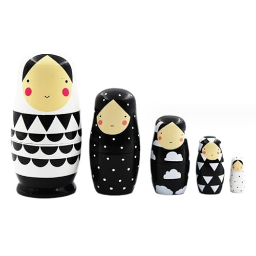 Wedhapy Russische Puppen 5pcs hölzernen russischen Nistpuppen süße Schwarze und weiße Nistpuppen für Kinder Erwachsene wasserdichte Stapelmatryoshka -Puppe zum Geburtstag des Ostermutter Tag Wedhapy Russische Puppen 5pcs hölzernen russischen Nistpuppen süße Schwarze und weiße Nistpuppen für Kinder Erwachsene wasserdichte Stapelmatryoshka -Puppe zum Geburtstag des Ostermutter Tag von Wedhapy