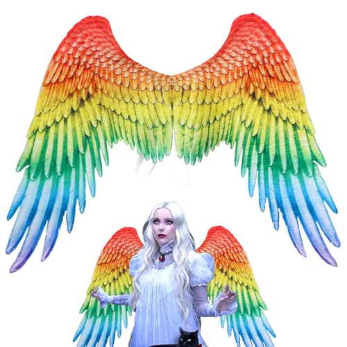 Wedhapy Schwarzer Flügel Engelsflügel 41 x 29,5 Zoll Halloween-Engelskostüm Vliesstoff Cosplay-Flügel für Erwachsene mit verstellbaren Trägern für Halloween Cosplay Regenbogen von Wedhapy