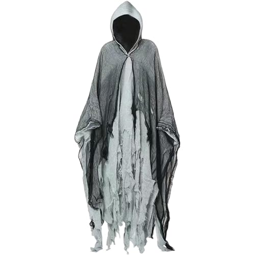 Wedhapy Sensenmann-Umhang, Horror-Halloween-Umhang mit Kapuze, gruseliges Hexenkostüm für Männer und Frauen, Kapuzenumhang für Erwachsene, Cosplay-Requisiten Wedhapy Sensenmann-Umhang, Horror-Halloween-Umhang mit Kapuze, gruseliges Hexenkostüm für Männer und Frauen, Kapuzenumhang für Erwachsene, Cosplay-Requisiten von Wedhapy