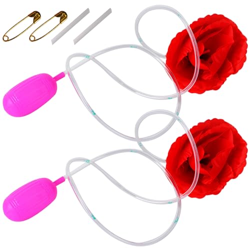 Wedhapy Spritzende, rote Rose, Blumen-Trick-Spielzeug, Spritzende Blumen-Streich, 2 Sets Aprilscherze, Clown-Blume, die Wasser spritzt, Trick-Spielzeug, realistischer Rosen-Blumen-Witz für Party von Wedhapy