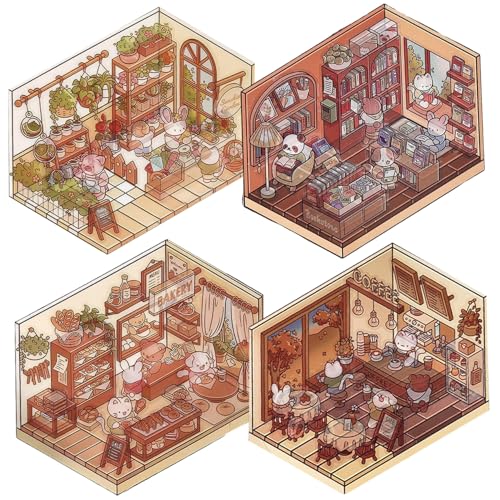 Wedhapy Szenenaufkleber 4er-Set Café Bäckerei Bibliothek und Gewächshaus 3D-Hausaufkleber DIY-freundliche Bezaubernde 3D-Aufkleber Haustier-Stressabbau-Aufkleber für Erwachsene Kinder Wedhapy Szenenaufkleber 4er-Set Café Bäckerei Bibliothek und Gewächshaus 3D-Hausaufkleber DIY-freundliche Bezaubernde 3D-Aufkleber Haustier-Stressabbau-Aufkleber für Erwachsene Kinder von Wedhapy