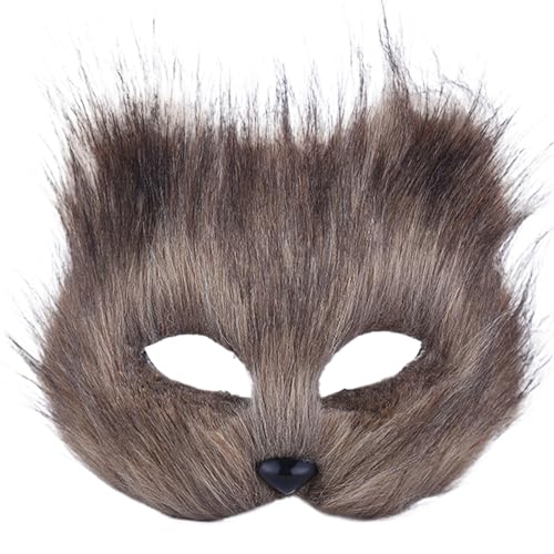 Wedhapy Therian Maske, pelzige Maske Tiermaske Halbgesichts Fuchsmaske, atmungsaktive Tiermaske für erwachsene Kinder, weiches glattes Cosplay pelziges Kostüm für Maskerade-Party Ostern grau von Wedhapy