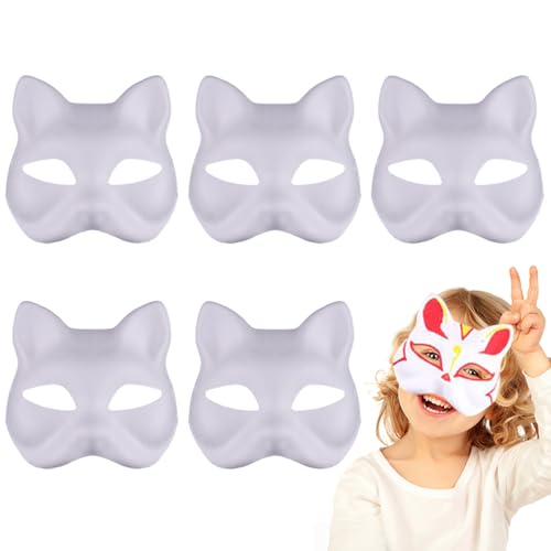 Wedhapy Therian Maske Tiermaske 5 Stück Leere Katzenmasken zum Bemalen DIY halbe Gesichts Therian Katzenmaske tragbare Therian Ausrüstung mit Gummiband für Maskerade 18 x 17 cm Wedhapy Therian Maske Tiermaske 5 Stück Leere Katzenmasken zum Bemalen DIY halbe Gesichts Therian Katzenmaske tragbare Therian Ausrüstung mit Gummiband für Maskerade 18 x 17 cm von Wedhapy