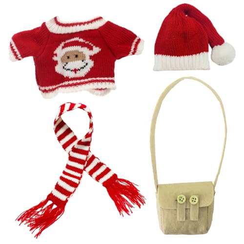 Wedhapy Weihnachts-Puppenkostüm mit süßer Weihnachtsmütze, Schal, Pullover und Tasche für Weihnachts-Abschlussfeiern von Wedhapy