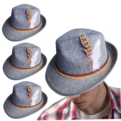 Fedora -Hüte für Männer, Oktoberfest Hut 3PCS Federed Fedora Hut Weiche dekorative Oktoberfesthüte für Männer und Frauen Retro Oktroberfest Dekorationen für Karneval, Partykleid (hellgrau) von Weduspaty