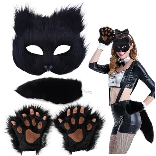 Therian Maske und Heckset, Fox Cat Wolf Cosplay Kostüm Set Flauschige Pfotenhandschuhe und Ohren für Maskerade Cosplay Party Grau Therian Maske und Heckset, Fox Cat Wolf Cosplay Kostüm Set Flauschige Pfotenhandschuhe und Ohren für Maskerade Cosplay Party Grau von Weduspaty