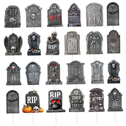 Tombstone Cupcake Toppers, Halloween Cupcake Toppers 24PCS GURKY TOKSTONE GRAVEYARD Halloween Kuchendekorationen Vorspeise Picks für Partyzubehör von Weduspaty