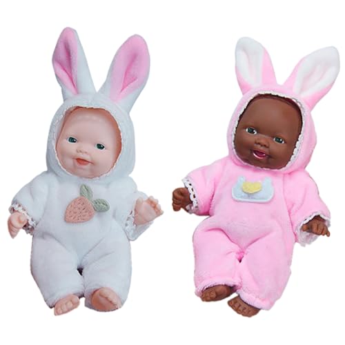 Weduspaty Babypuppe, Mini -Babypuppen mit Puppenkleidung 2 Set 5 Zoll 2 Farbe niedliche Hasenrealistische Puppen für das Totend/einfallsreiches Spiel, Spielzeug für Mädchen von Weduspaty