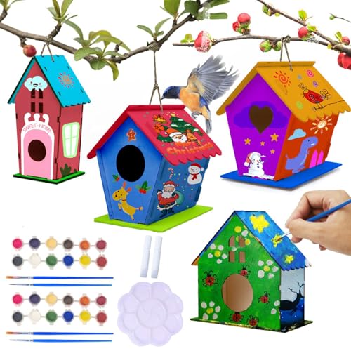 Weduspaty Birdhouse -Kits für Kinder, Vogelhaus Kit, 4PCS Holz Vogelhäuser zum Malen und Bauen, DIY -Vogelhaus -Kits mit für Kinder von Weduspaty