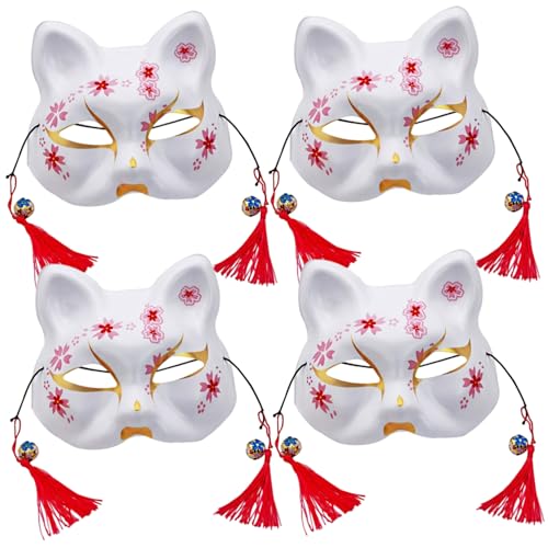 Weduspaty Cosplay -Maske, 4pcs Katzenmaske Cosplay Kawaii Exquisite Kirschblütenmuster Halbgesicht mit Bell & Quaten für Halloween Masquerade Festival Party Weduspaty Cosplay -Maske, 4pcs Katzenmaske Cosplay Kawaii Exquisite Kirschblütenmuster Halbgesicht mit Bell & Quaten für Halloween Masquerade Festival Party von Weduspaty