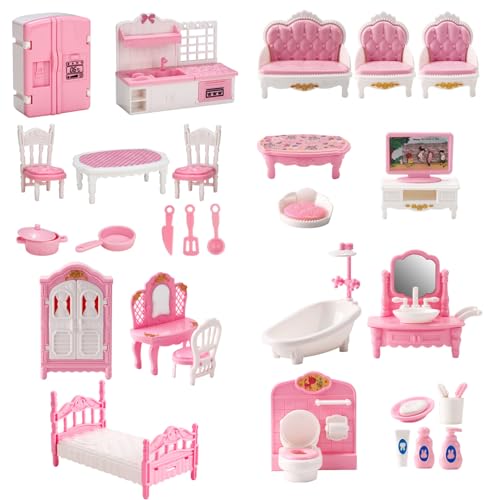 Weduspaty Dollhouse Möbelset, 4 Sets Dollhouse Möbelset, realistische Plastikpuppenhausminiaturen umfassen Küchen, Schlafzimmer, Badezimmer und Wohnzimmer DIY Kit, Puppenhauszubehör und Möbel Weduspaty Dollhouse Möbelset, 4 Sets Dollhouse Möbelset, realistische Plastikpuppenhausminiaturen umfassen Küchen, Schlafzimmer, Badezimmer und Wohnzimmer DIY Kit, Puppenhauszubehör und Möbel von Weduspaty