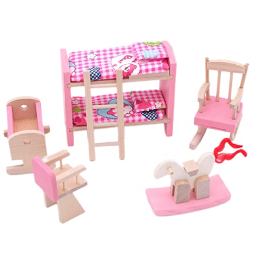 Weduspaty Entzückende Holzpuppenhausmöbel Kinderzimmer Set Spielzeugpuppenhalle Möbel Holz Spielzeug Kinderzimmer Set, von Weduspaty