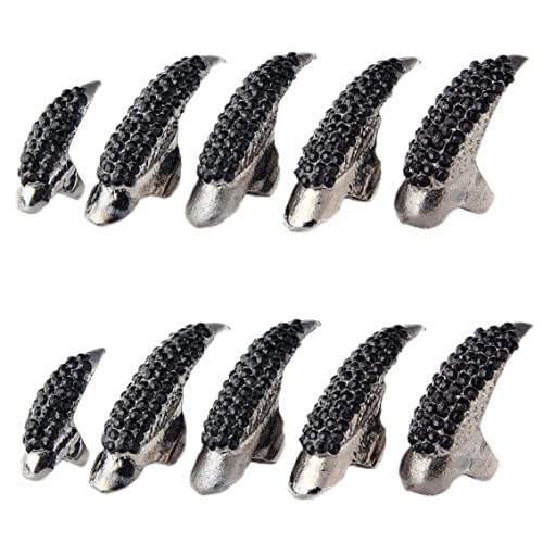 Weduspaty Fake Nagelring -Set, 10 Stcs Halloween Kostümkrallen gefälschte Nägel Ring -Set, Gothic Punk 3 Größen für Heimfeiertag von Weduspaty