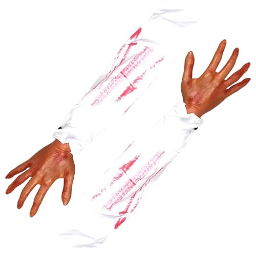 Weduspaty Gefälschte Hand, 2pcs Halloween -Hände, 21 Zoll getrennten falschen Arm mit weißem Stoffhülsen, weiche realistische Halloween für Spukhaus, Kostümpartydekor, Stil 1 von Weduspaty