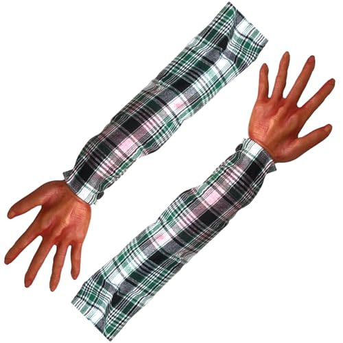 Weduspaty Gefälschte Hand, 2pcs Halloween -Hände, 22 Zoll getrennten falschen Arm mit kariertem Stoffhülsen, weiche realistische Halloween für Spukhaus, Kostümparty -Dekor, Stil 2 von Weduspaty