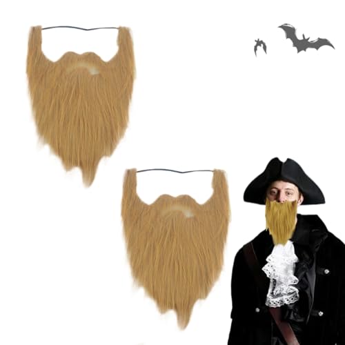 Weduspaty Gefälschter Schnurrbart, 2 PCs falsche Bärte 17 in Long Halloween Ingwer zu Goatee -Schnurrbart mit Gummiband Brown für Männer Halloween Kostümversorgung von Weduspaty