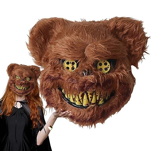 Weduspaty Halloween Scary Bear Maske Bloody Bear Mask Cosplay Pelz Maske mit Ohren gruselige Masken für erwachsene Kinder Horror Maske für Cosplay Kostümparty Karneval Streich von Weduspaty
