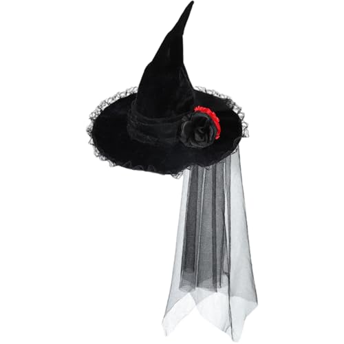 Weduspaty Hexenhut, Hexenhut, Spitze Samt Hexenkostüminnen mit Schleier, schwarze Halloween -Requisiten, Cosplay -Accessoires für Halloween Weduspaty Hexenhut, Hexenhut, Spitze Samt Hexenkostüminnen mit Schleier, schwarze Halloween -Requisiten, Cosplay -Accessoires für Halloween von Weduspaty