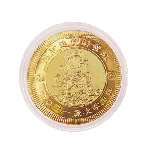 Weduspaty Neujahrsmünze, chinesisches Neujahr der Ochsenmünze, Lucky Gold Folienmünze, 2021 Jahr Gedenkmünze mit Geschenktaschen Typ 1 von Weduspaty