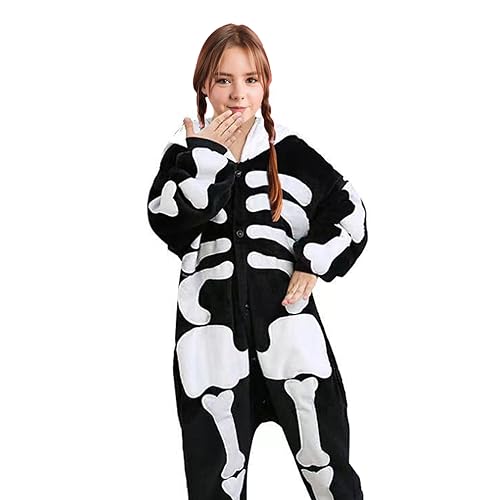 Weduspaty Skelett Jumpsuit, Skelettkostüm Unisex Kapuze -Schädel Jumpsuit Größe 140 Weich und gemütlich für Kinder für Zuhause Weduspaty Skelett Jumpsuit, Skelettkostüm Unisex Kapuze -Schädel Jumpsuit Größe 140 Weich und gemütlich für Kinder für Zuhause von Weduspaty