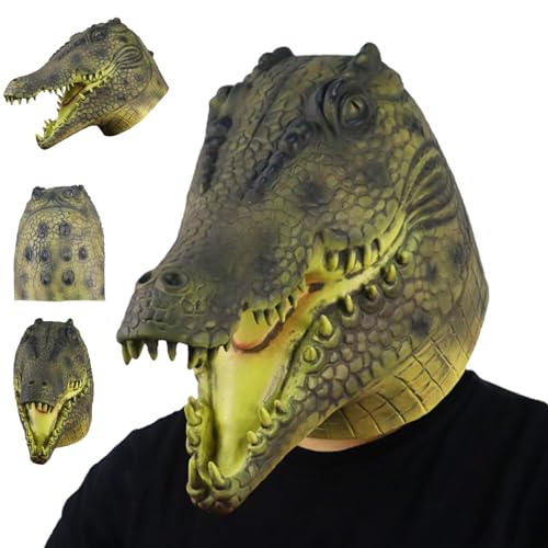 Weduspaty Tiermasken für Erwachsene Safe Latex Krokodilkostüm Vollkopf atmungsaktivem Alligatormaske Realistische gruselige Tiermasken für Halloween -Karnevals -Cosplay, Tiermasken von Weduspaty