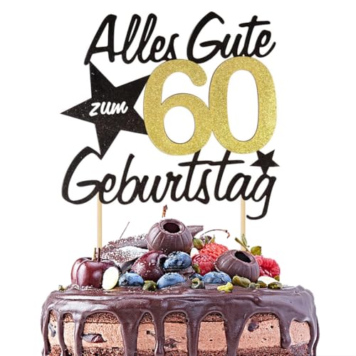 Torten Deko Cake Topper 18 30 40 50 60 Jahre, Alles Gute zum Geburtstag Tortendeko, Kuchendeko Torten Topper, Tortenstecker für Geburtstagsfeier Frauen Männer (60. Geburtstag) von Weekcos