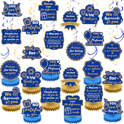 Weekgrat "We Appreciate You" Dekorationen in Blau / Gold, mit Wabenstruktur, Waben, für Lehrer, Krankenschwester, Mitarbeiter, Abschlussfeier, Wertschätzung, Partyzubehör, 24 Stück von Weekgrat