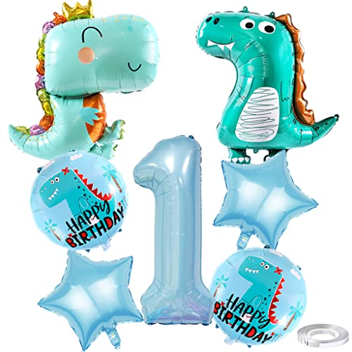 Weenkeey 1 Jahre Dinosaurier Geburtstag Dekoration Großes Dinosaurier Happy Birthday Luftballon 1. Geburtstag Dino Heliumballon Hellblau Zahl 1 Folienballon für Dino Party Junge Geburtstag Party von Weenkeey