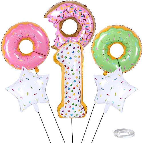 Weenkeey 1 Jahre Donut Geburtstag Dekor Große Donut Folienballon 1. Geburtstag Krapfen Luftballon Zahl 1 Luftballon für Junge Mädchen Geburtstag Party von Weenkeey