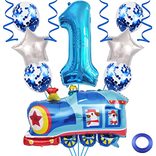Weenkeey 1. Zug Geburtstag Dekoration 1 Jahre Geburtstag Zug Luftballons Zug Folienballons Blau Zahl 1 Helium Ballon für Eisenbahn Motto Party Junge Geburtstag Party Supplies von Weenkeey