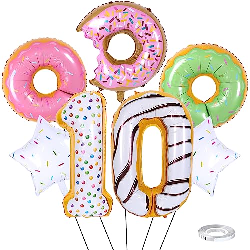 Weenkeey 10 Jahre Donut Geburtstag Dekor Große Donut Folienballon 10. Geburtstag Krapfen Luftballon Zahl 10 Luftballon für Junge Mädchen Geburtstag Party von Weenkeey