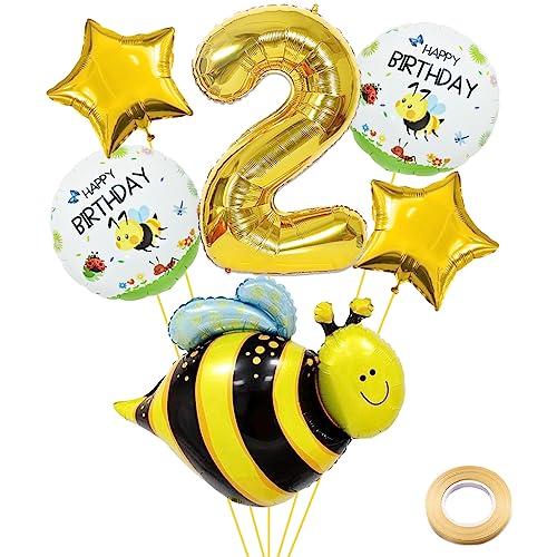 Weenkeey 2 Jahre Biene Geburtstag Deko Große Biene Folienballon 2. Geburtstag Honigbienen Ballon Gold Zahl 2 Luftballon für Baby Shower Mädchen Jungen Geburtstag Party von Weenkeey