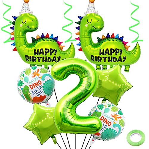 Weenkeey 2 Jahre Dinosaurier Geburtstag Dekoration Großes Dinosaurier Happy Birthday Luftballon 2. Geburtstag Dino Heliumballon Obst Grün Zahl 2 Folienballon für Dino Party Junge Geburtstag Party von Weenkeey