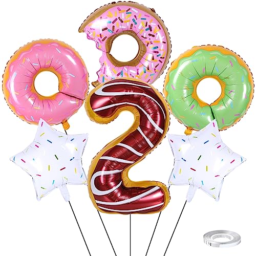 Weenkeey 2 Jahre Donut Geburtstag Dekor Große Donut Folienballon 2. Geburtstag Krapfen Luftballon Zahl 2 Luftballon für Junge Mädchen Geburtstag Party von Weenkeey