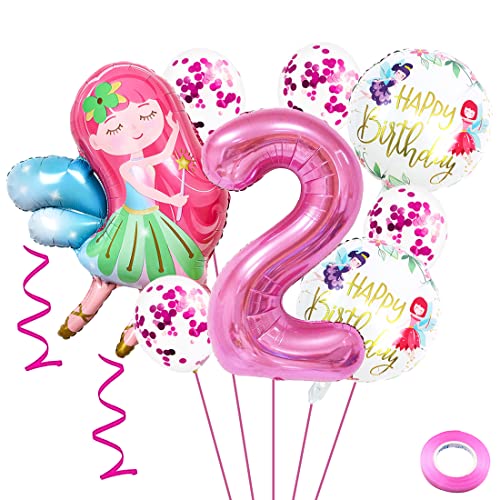 Weenkeey 2 Jahre Feen Geburtstag Deko Großes Fee Folienballon 2. Geburtstag Feen Ballon Rosa Zahl 2 Luftballon für Mädchen Geburtstag Party von Weenkeey