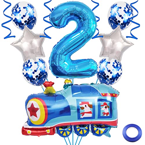 Weenkeey 2. Zug Geburtstag Dekoration - Luftballons, Folienballons, Blau Zahl 2 Helium Ballon für Eisenbahn Motto Party Junge Supplies von Weenkeey