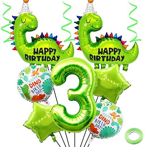 Weenkeey 3 Jahre Dinosaurier Geburtstag Dekoration Großes Dinosaurier Happy Birthday Luftballon 3. Geburtstag Dino Heliumballon Obst Grün Zahl 3 Folienballon für Dino Party Junge Geburtstag Party von Weenkeey