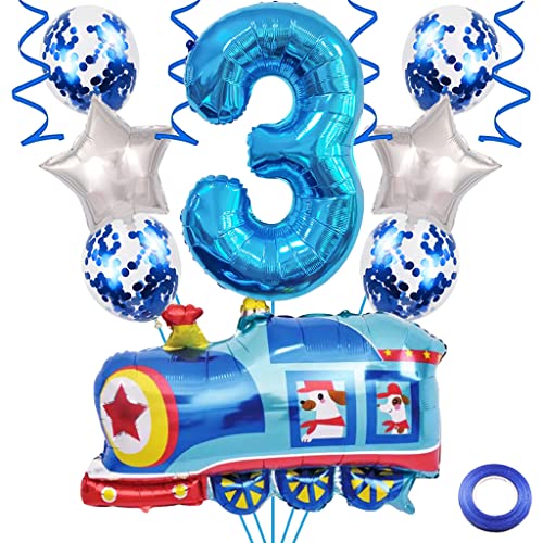 Weenkeey 3. Zug Geburtstag Dekoration - Luftballons, Folienballons, Blau Zahl 3 Helium Ballon für Eisenbahn Motto Party Junge Supplies von Weenkeey