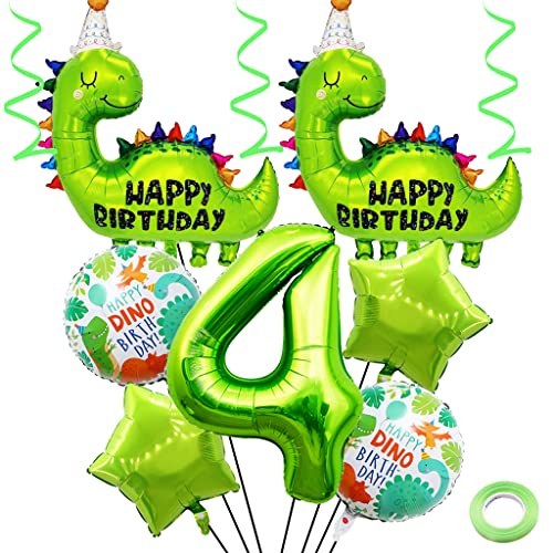 Weenkeey 4 Jahre Dinosaurier Geburtstag Dekoration Großes Dinosaurier Happy Birthday Luftballon 4. Geburtstag Dino Heliumballon Obst Grün Zahl 4 Folienballon für Dino Party Junge Geburtstag Party von Weenkeey
