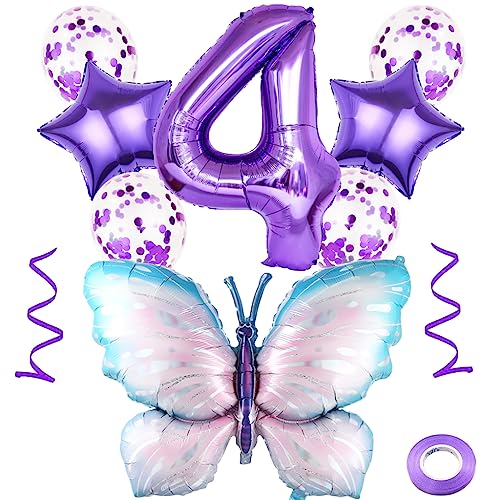 Weenkeey 4 Jahre Schmetterling Geburtstag Deko - Große Bunt Folienballon, 4. Geburtstag Luftballon, Lila Zahl 4 für Mädchen Party Weenkeey 4 Jahre Schmetterling Geburtstag Deko - Große Bunt Folienballon, 4. Geburtstag Luftballon, Lila Zahl 4 für Mädchen Party von Weenkeey