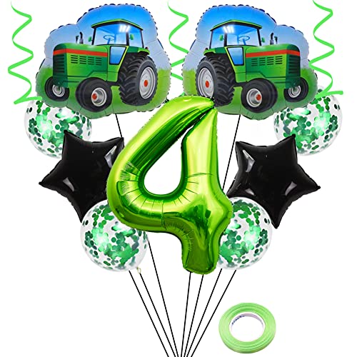 Weenkeey 4. Geburtstag Traktor Luftballons Riesen Bauernhof Traktor Folienballons 32 Zoll Grün Zahl 4 Helium Ballon 4. Geburtstag Luftballon Trecker Mylar Balloon für Junge Geburtstag Party von Weenkeey