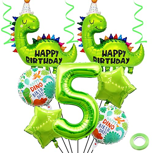 Weenkeey 5 Jahre Dinosaurier Geburtstag Dekoration Großes Dinosaurier Happy Birthday Luftballon 5. Geburtstag Dino Heliumballon Obst Grün Zahl 5 Folienballon für Dino Party Junge Geburtstag Party von Weenkeey