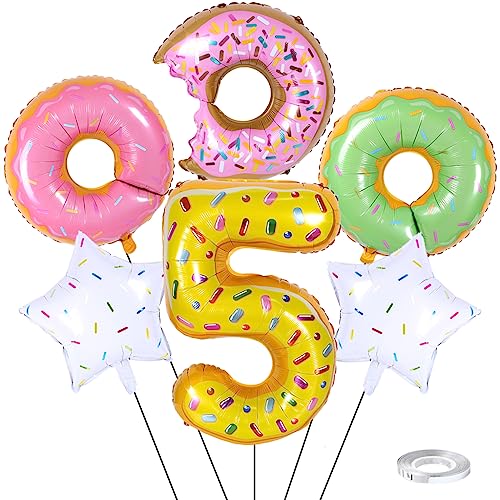 Weenkeey 5 Jahre Donut Geburtstag Dekor Große Donut Folienballon 5. Geburtstag Krapfen Luftballon Zahl 5 Luftballon für Junge Mädchen Geburtstag Party von Weenkeey