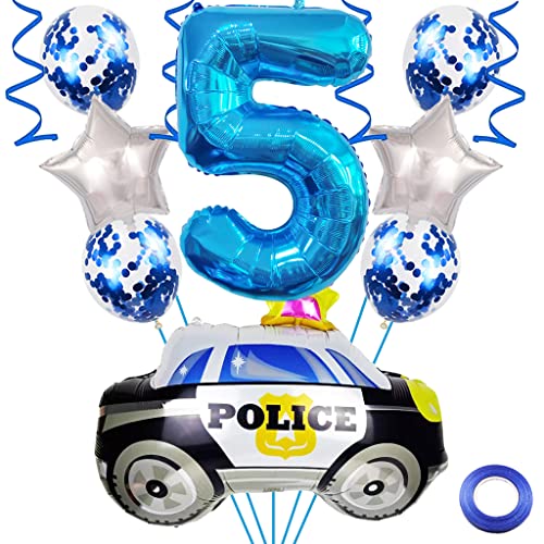 Weenkeey 5. Polizei Geburtstag Dekoration 5 Jahre Geburtstag Polizei Luftballons Polizeiauto Folienballons Blau Zahl 5 Helium Ballon für Polizei Motto Party Junge Geburtstag Party Supplies von Weenkeey