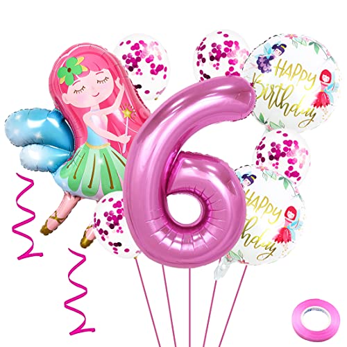 Weenkeey 6 Jahre Feen Geburtstag Deko Großes Fee Folienballon 6. Geburtstag Feen Ballon Rosa Zahl 6 Luftballon für Mädchen Geburtstag Party von Weenkeey