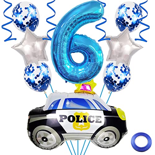 Weenkeey 6. Polizei Geburtstag Dekorationen 6 Jahre Geburtstag Polizei Luftballons Polizeiauto Folienballons Blau Zahl 6 Helium Ballon für Polizei Motto Party Junge Geburtstag Party Supplies von Weenkeey